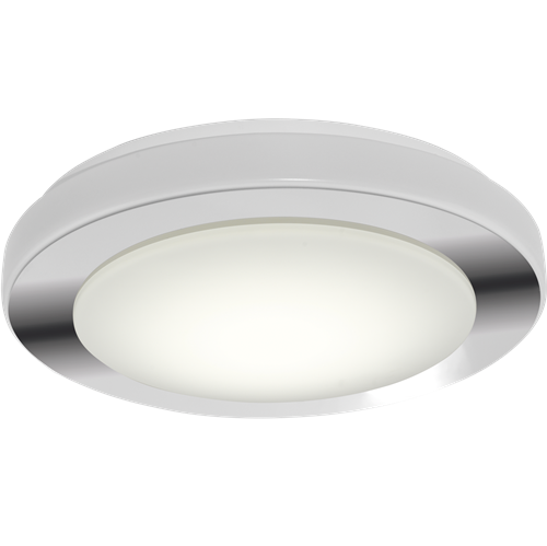 Capri LED væg og loft lampe i metal Hvid og Krom med skærm i Hvid plastik, 16W LED, diameter 38,5 cm, højde 7,5 cm.